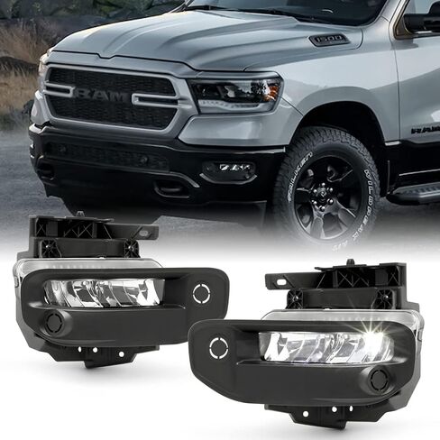 AKKON - Fits 2019-2024 Ram 1500 Pickup Truck [LED Type] Bumper Chrome Fog Lights Pair w/Wiring Harness Screw Switch in Saudi Arabia