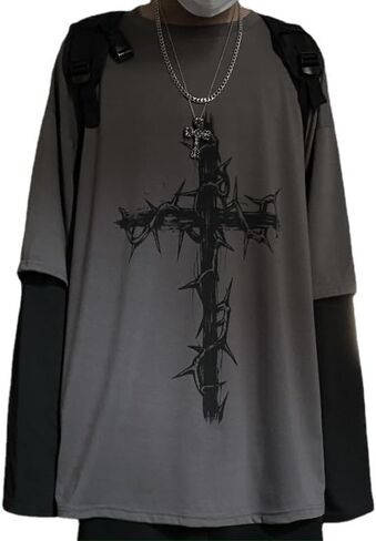Unisex Goth Shirt Y2K Skeleton Shirt Long Sleeve Baggy Shirts Dark Academia Streetwear Grunge Clothes in Kuwait