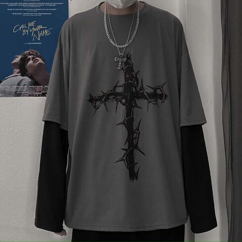 Unisex Goth Shirt Y2K Skeleton Shirt Long Sleeve Baggy Shirts Dark Academia Streetwear Grunge Clothes in Kuwait