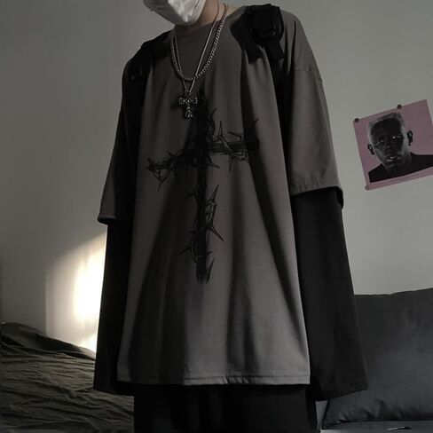 Unisex Goth Shirt Y2K Skeleton Shirt Long Sleeve Baggy Shirts Dark Academia Streetwear Grunge Clothes in Kuwait