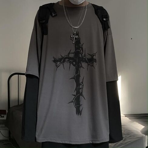 Unisex Goth Shirt Y2K Skeleton Shirt Long Sleeve Baggy Shirts Dark Academia Streetwear Grunge Clothes in Kuwait
