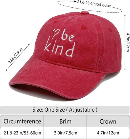 Be Kind Embroidered Baseball Cap - Cotton Vintage Dad Hat for Women & Men, Adjustable Unisex Inspirational Hat in Kuwait