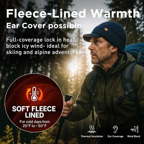 DryKnit™ Waterproof Merino Wool L/XL/XXL Beanie Hat with Brim Visor Cap Warm Winter Knit Hat for Men Women in Saudi Arabia