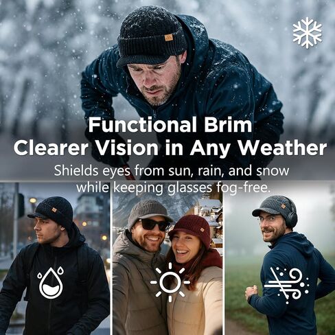 DryKnit™ Waterproof Merino Wool L/XL/XXL Beanie Hat with Brim Visor Cap Warm Winter Knit Hat for Men Women in Saudi Arabia
