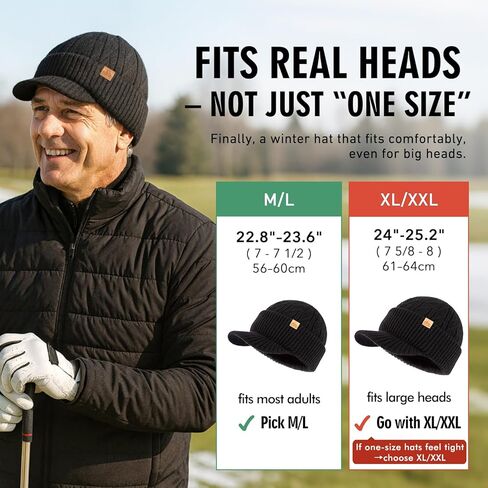 DryKnit™ Waterproof Merino Wool L/XL/XXL Beanie Hat with Brim Visor Cap Warm Winter Knit Hat for Men Women in Saudi Arabia