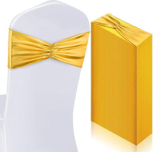 100 pcs Chair Sashes Shiny Bow Spandex Bands for Chair Wedding Banquet Parties Reception Restaurant Decoration, Gold in Saudi Arabia