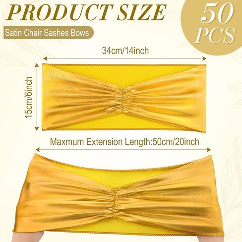 100 pcs Chair Sashes Shiny Bow Spandex Bands for Chair Wedding Banquet Parties Reception Restaurant Decoration, Gold in Saudi Arabia