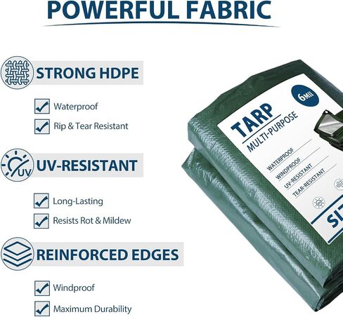 Tarp Waterproof 16x20 Multi-Purpose Green Camping Tarps 6Mil Thick with Reinforced Grommets for Under Pool, Emergency Rain Cover Outdoor in Saudi Arabia