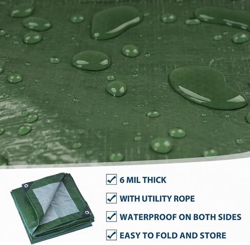 Tarp Waterproof 16x20 Multi-Purpose Green Camping Tarps 6Mil Thick with Reinforced Grommets for Under Pool, Emergency Rain Cover Outdoor in Saudi Arabia