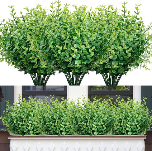 10 Bundles Artificial Boxwood Stems Outdoor Artificial Greenery UV Resistant Foliage Plants, Faux Boxwood Shrubs Grass for Farmhouse Office Garden Wedding Window Patio Home Decor in Saudi Arabia