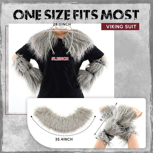 Geyoga 3 Pcs Women Viking Costume Faux Woolen Fur Collar Shawl Cuffs Medieval Outfit Accessories for Halloween Cosplay in Saudi Arabia