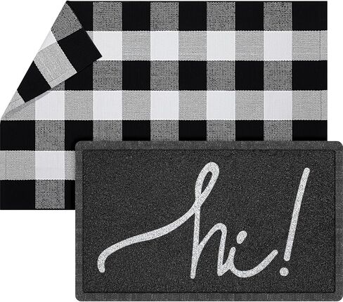 Geelin 2 Pcs Hello Doormat 30'' x 18'' Rustic Buffalo Outdoor Rug 43'' x 27.5'' Door Mats for Front Door Farmhouse Outdoor Doormats for Indoor Outside Entryway in Kuwait