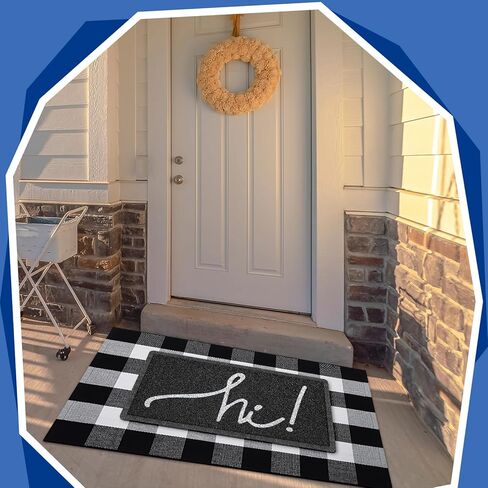 Geelin 2 Pcs Hello Doormat 30'' x 18'' Rustic Buffalo Outdoor Rug 43'' x 27.5'' Door Mats for Front Door Farmhouse Outdoor Doormats for Indoor Outside Entryway in Kuwait