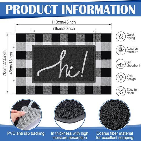 Geelin 2 Pcs Hello Doormat 30'' x 18'' Rustic Buffalo Outdoor Rug 43'' x 27.5'' Door Mats for Front Door Farmhouse Outdoor Doormats for Indoor Outside Entryway in Kuwait