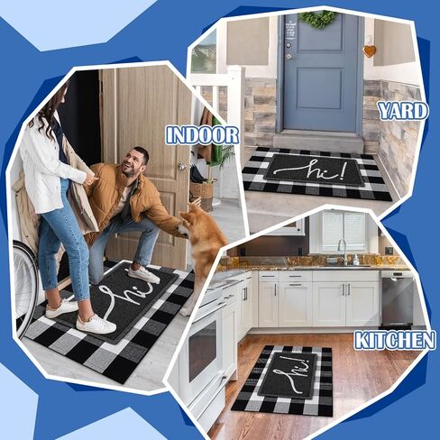 Geelin 2 Pcs Hello Doormat 30'' x 18'' Rustic Buffalo Outdoor Rug 43'' x 27.5'' Door Mats for Front Door Farmhouse Outdoor Doormats for Indoor Outside Entryway in Kuwait