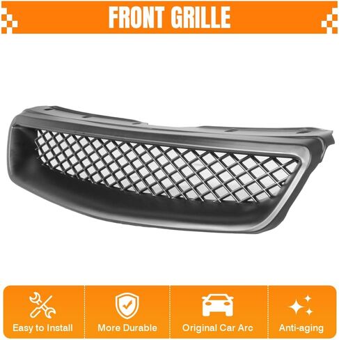 Grille, Compatible with 1996-1998 Honda Civic Pre-Facelift, ABS Plastic Type R Front Bumper Upper Grill Grid Replacement Guard, Black in Saudi Arabia