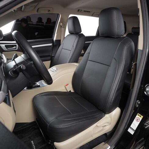 مقاس مخصص لسيارة Toyota Highlander 2015-2019 3 صفوف و8 مقاعد أغطية مقاعد تغطية كاملة من الجلد الصناعي المقاوم للماء ووسادة هوائية متوافقة (أسود) in Kuwait