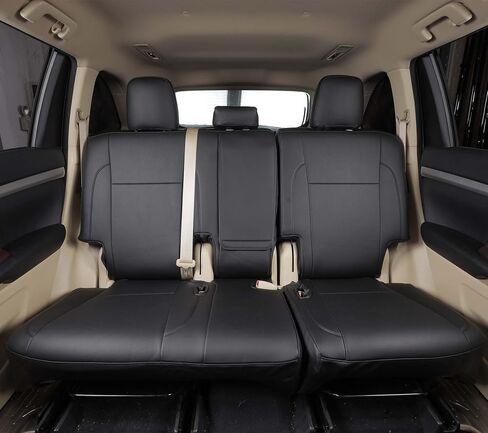 مقاس مخصص لسيارة Toyota Highlander 2015-2019 3 صفوف و8 مقاعد أغطية مقاعد تغطية كاملة من الجلد الصناعي المقاوم للماء ووسادة هوائية متوافقة (أسود) in Kuwait
