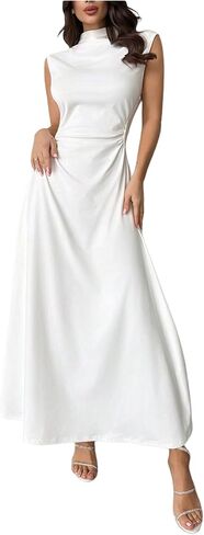 GORGLITTER Women's Mock Neck Maxi Dress Fall Wedding Guest Dress Ruched Flowy Sleeveless Cocktail Party Dresses in Saudi Arabia
