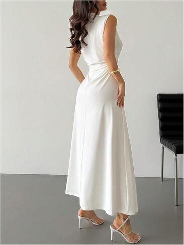 GORGLITTER Women's Mock Neck Maxi Dress Fall Wedding Guest Dress Ruched Flowy Sleeveless Cocktail Party Dresses in Saudi Arabia