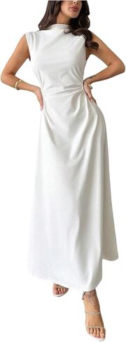 GORGLITTER Women's Mock Neck Maxi Dress Fall Wedding Guest Dress Ruched Flowy Sleeveless Cocktail Party Dresses in Saudi Arabia