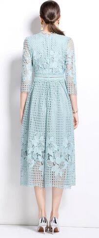 LAI MENG FIVE CATS Womens Crew Neck Flowy Floral Lace Hollow Crochet Waist Cocktail Dress in Saudi Arabia