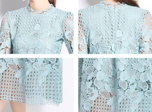 LAI MENG FIVE CATS Womens Crew Neck Flowy Floral Lace Hollow Crochet Waist Cocktail Dress in Saudi Arabia
