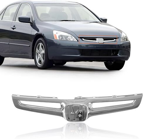 CarPartsDepot Front Chrome Shell Grille Assembly Grill Bar And Insert With Emblem Provision Compatible For Honda Accord Sedan 2003-2005 EX LX DX Hybrid in Saudi Arabia
