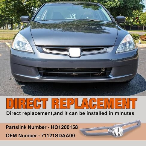 CarPartsDepot Front Chrome Shell Grille Assembly Grill Bar And Insert With Emblem Provision Compatible For Honda Accord Sedan 2003-2005 EX LX DX Hybrid in Saudi Arabia