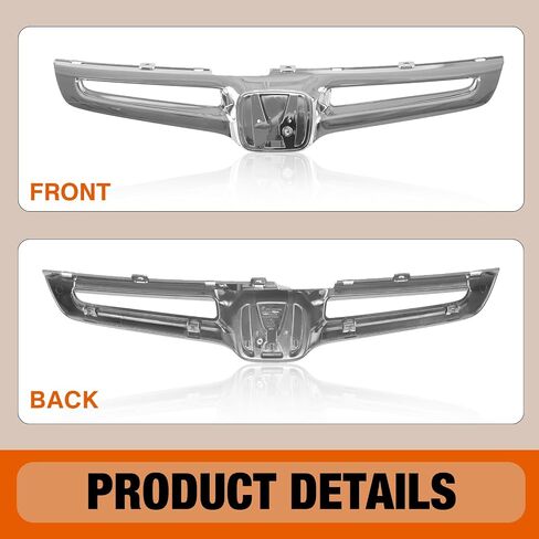 CarPartsDepot Front Chrome Shell Grille Assembly Grill Bar And Insert With Emblem Provision Compatible For Honda Accord Sedan 2003-2005 EX LX DX Hybrid in Saudi Arabia