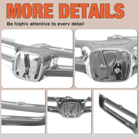CarPartsDepot Front Chrome Shell Grille Assembly Grill Bar And Insert With Emblem Provision Compatible For Honda Accord Sedan 2003-2005 EX LX DX Hybrid in Saudi Arabia