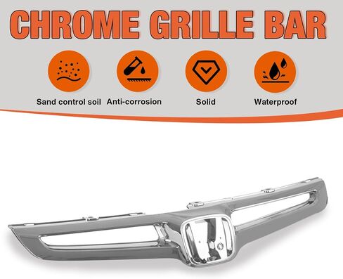 CarPartsDepot Front Chrome Shell Grille Assembly Grill Bar And Insert With Emblem Provision Compatible For Honda Accord Sedan 2003-2005 EX LX DX Hybrid in Saudi Arabia