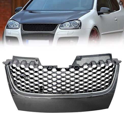 Front Bumper Grille Carbon Fiber Print Upper Hex Mesh Upper Grill Comptble with 2006-2009 VW Volkswagen GTI GLI Jetta MK5, W/o Hole in Saudi Arabia