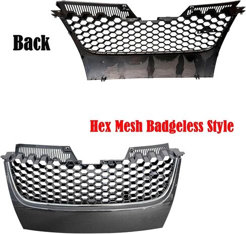 Front Bumper Grille Carbon Fiber Print Upper Hex Mesh Upper Grill Comptble with 2006-2009 VW Volkswagen GTI GLI Jetta MK5, W/o Hole in Saudi Arabia