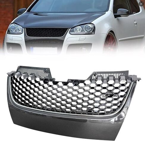 Front Bumper Grille Carbon Fiber Print Upper Hex Mesh Upper Grill Comptble with 2006-2009 VW Volkswagen GTI GLI Jetta MK5, W/o Hole in Saudi Arabia