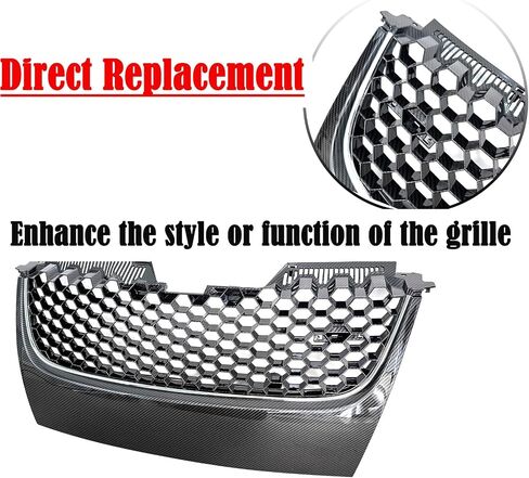 Front Bumper Grille Carbon Fiber Print Upper Hex Mesh Upper Grill Comptble with 2006-2009 VW Volkswagen GTI GLI Jetta MK5, W/o Hole in Saudi Arabia