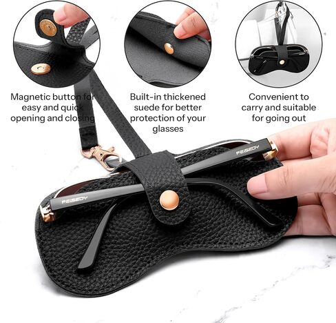 FEISEDY 2Pack Soft Leather Sunglasses Case - Slim Portable Eyeglass Holder-Closure Wrist Strap for Travel & Outdoor in Saudi Arabia