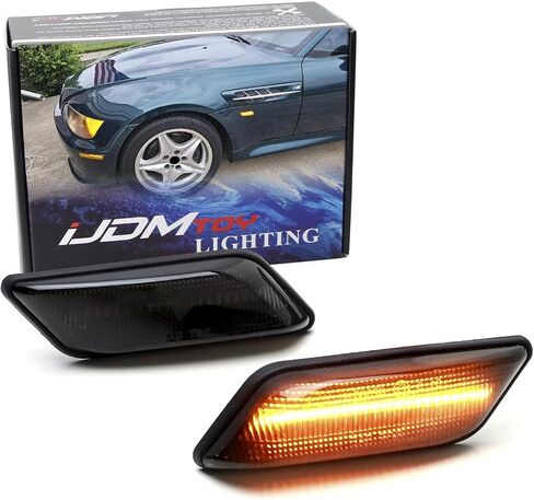 iJDMTOY عدسة مدخنة كهرمانية كاملة LED شريط مصابيح جانبية للحاجز متوافقة مع 1996-02 BMW Z3 Roadster المكشوفة، Z3-M كوبيه، مدعومة بـ 40-SMD LED، استبدل OEM العنبر/العلامات الجانبية الشفافة in Saudi Arabia