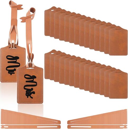 30 Sets Brown Luggage Tags Laser Engraving Material - Ideal Laserable Engravable Faux PU Leather Gift - Lasable Leatherette Name ID for Suitcases Bag Backpack to Easily Distinguish during Trip in Kuwait