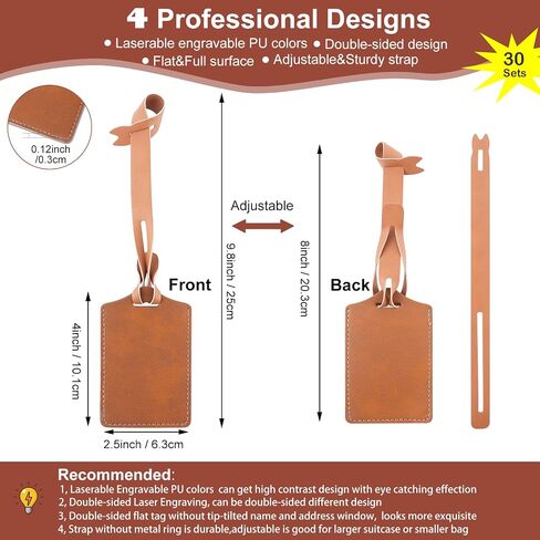30 Sets Brown Luggage Tags Laser Engraving Material - Ideal Laserable Engravable Faux PU Leather Gift - Lasable Leatherette Name ID for Suitcases Bag Backpack to Easily Distinguish during Trip in Kuwait
