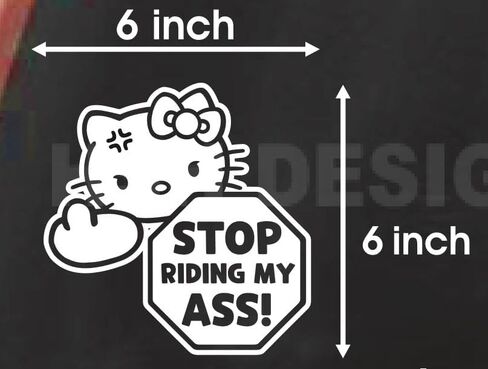Hellokitty شخصية كرتونية توقف عن ركوب مؤخرتي مضحك ملصق نافذة السيارة، ملصق فينيل مقطوع بالقالب in Saudi Arabia