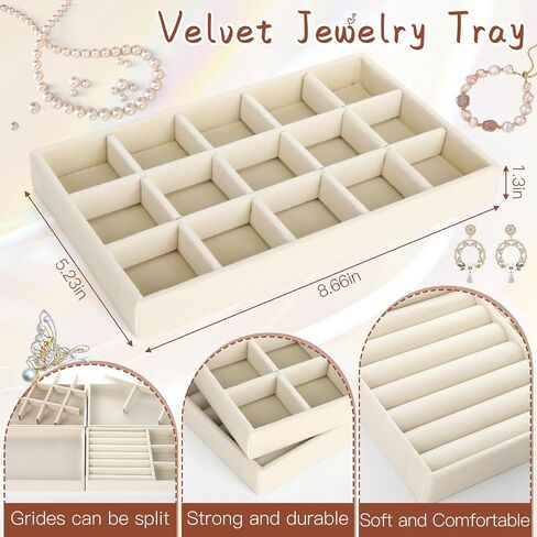 12pcs Stackable Jewelry Organizer, Velvet Jewelry Drawer Storage Organizers Tray with Removable Dividers, Jewelries Storage Display Case for Earring Necklace Bracelet Ring in Saudi Arabia