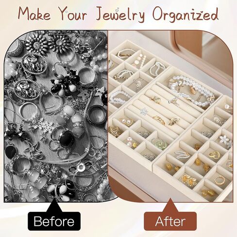 12pcs Stackable Jewelry Organizer, Velvet Jewelry Drawer Storage Organizers Tray with Removable Dividers, Jewelries Storage Display Case for Earring Necklace Bracelet Ring in Saudi Arabia