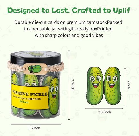 60 Positive Pickle Cards Jar – Funny Encouragement Notes for Daily Motivation, Uplifting Gifts for Women, Men, Friends | Quirky Positive Affirmations & Desk Pick-Me-Up Jar in Kuwait