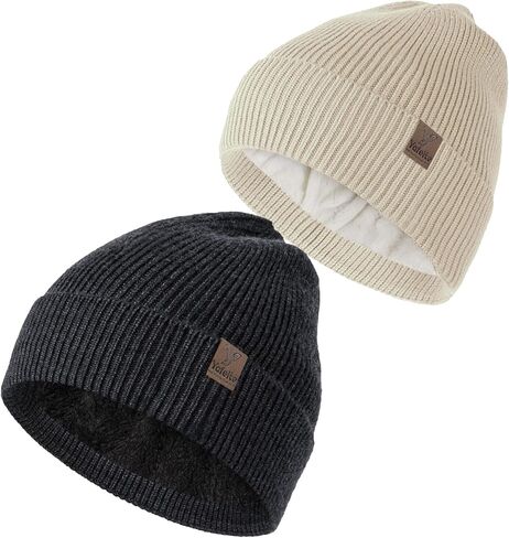 Winter Beanies Hats for Men Women, 2-Pack Soft Fleece Lined Beanie, Insulated Ski Stocking Cap for Cold Weather in Saudi Arabia