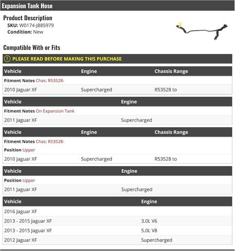 Radiator Coolant Overflow Expansion Tank Hose - Compatible with 2010-2016 Jaguar XF in Saudi Arabia