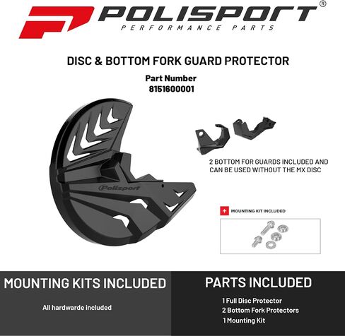 دراجات نارية Polisport Motocross (MX) قرص وواقي شوكة سفلي لـ KTM SX/SX-F/XC/XC-F (2015+)، Husqvarna TC/FC (2015+)، EX/TE/FE (2016+)، GasGas MC/EC/SEF (2019+) دراجات ترابية - أسود in Saudi Arabia