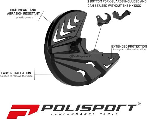 دراجات نارية Polisport Motocross (MX) قرص وواقي شوكة سفلي لـ KTM SX/SX-F/XC/XC-F (2015+)، Husqvarna TC/FC (2015+)، EX/TE/FE (2016+)، GasGas MC/EC/SEF (2019+) دراجات ترابية - أسود in Saudi Arabia