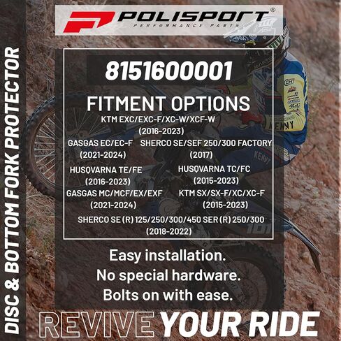 دراجات نارية Polisport Motocross (MX) قرص وواقي شوكة سفلي لـ KTM SX/SX-F/XC/XC-F (2015+)، Husqvarna TC/FC (2015+)، EX/TE/FE (2016+)، GasGas MC/EC/SEF (2019+) دراجات ترابية - أسود in Saudi Arabia