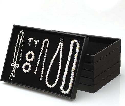 6 Pack Black Velvet Jewelry Trays, Stackable Jewelry Tray Organizer for Necklace, Bracelet, Ring, Earring Display, Large Organizer Empty Plate for Drawers and Countertops in Saudi Arabia